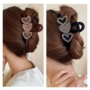 Heart Shaped Rhinestone Hair Claw in Choice of BLACK OR BROWN